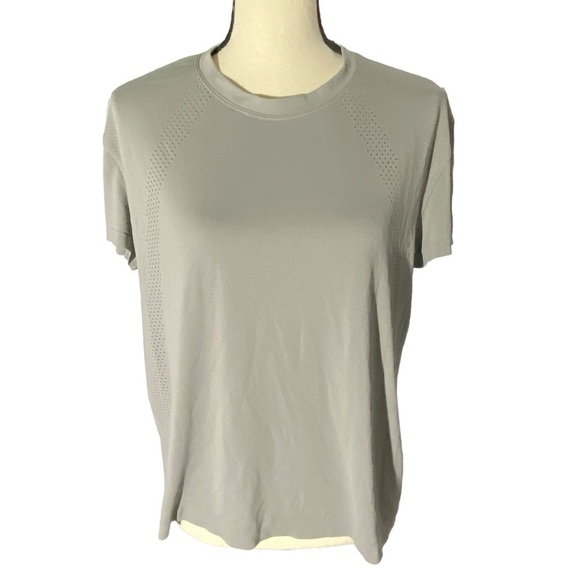 Lululemon Women’s Taupe / Gray Athletic Tech Short Sleeve Shirt Sz 12 - Picture 1 of 12